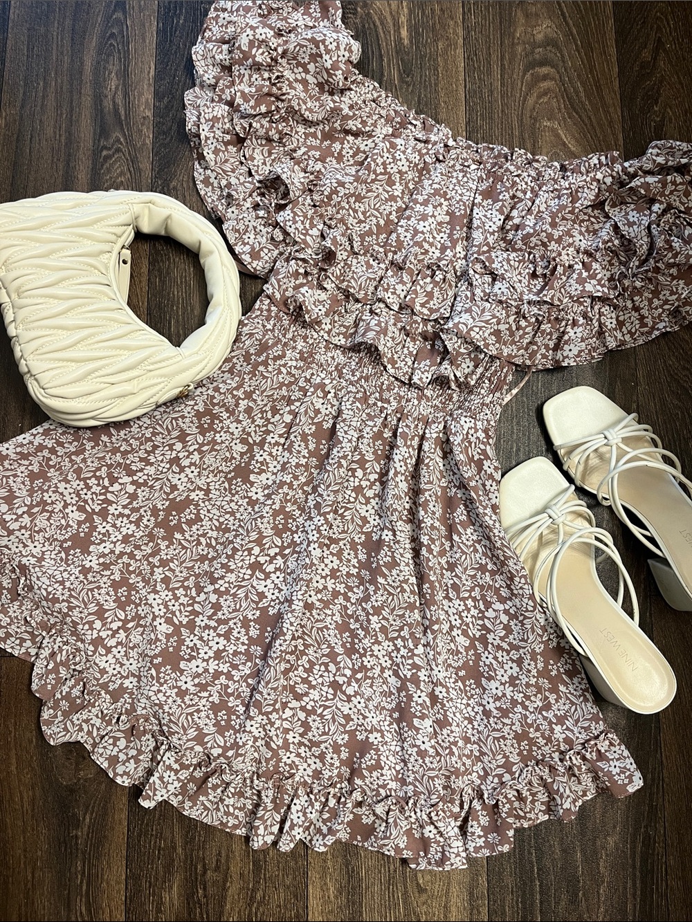 Floral Off-Shoulder Mini Dress in Dusty Rose